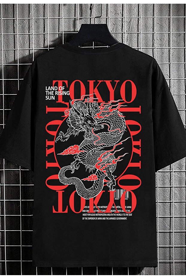 Men's Oversize Tokyodragon Printed Black T-shirt
