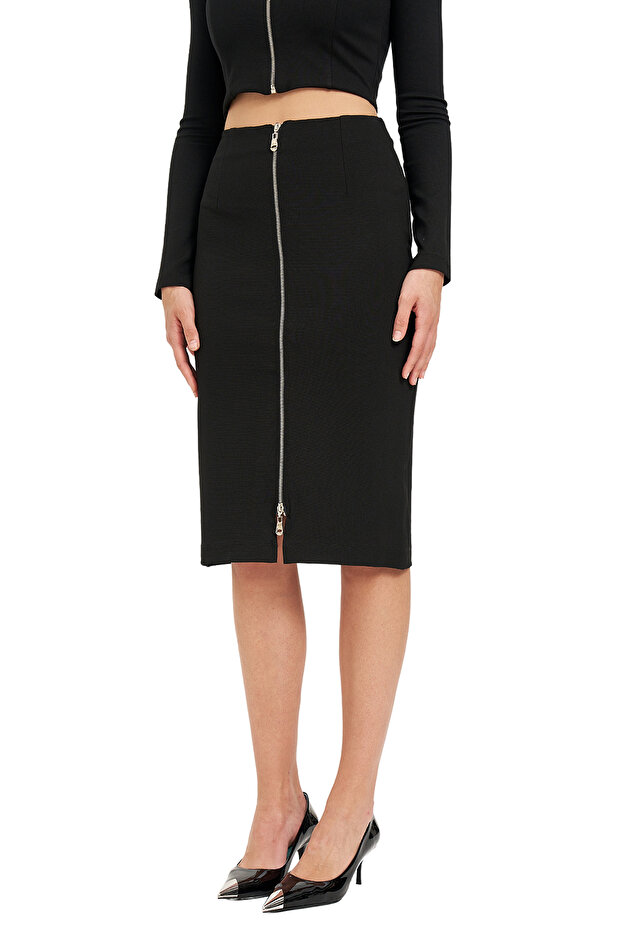 Fermuarlı Midi Etek - 5