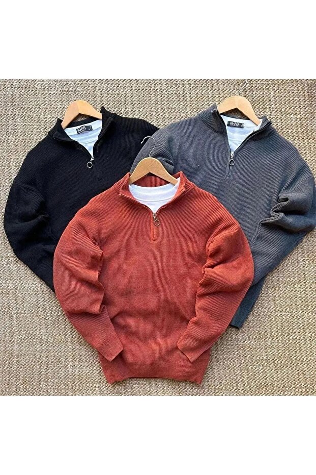 Mi̇lo Moda 3 Pieces Half Zip Knitwear Thessaloniki Sweater