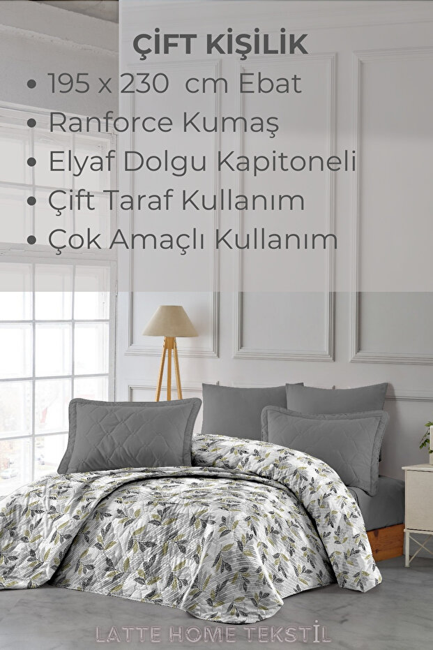 Flat White Çift Kişilik Kapitone Desenli, Çok Amaçlı Yatak Örtüsü, Kanepe ve Koltuk Örtüsü 195x230cm - 2