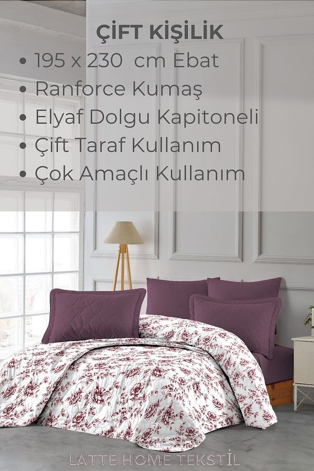 Flat White Çift Kişilik Kapitone Desenli, Çok Amaçlı Yatak Örtüsü, Kanepe ve Koltuk Örtüsü 195x230cm - 2