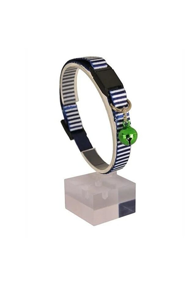 Pettagart Adjustable Navy Blue White Patterned Soft Texture Cat Neck Collar with Safety Lock 22-