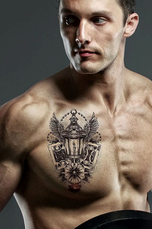 Gerçek Dövme Görünümlü Kart Pusula Modelli 3 Boyutlu Tattoo Geçici Dövme - 1