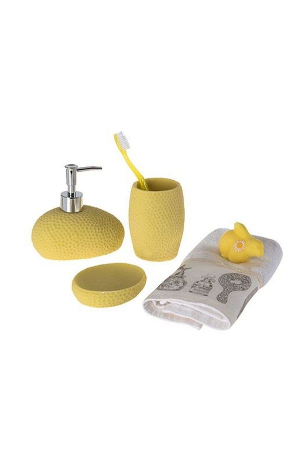 3 Parça Sarı Petek 3 Lü Banyo Seti 20x20x13cm Seramik Sarı - 4