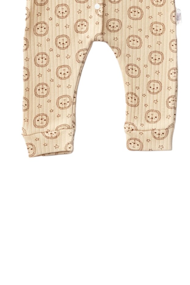 بذلة بيضاء اللون بنمط الأسد مع أزرار كبس - 2