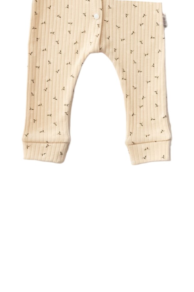 بذلة بيج مزخرفة بأوراق الشجر مع أزرار كبس - 2