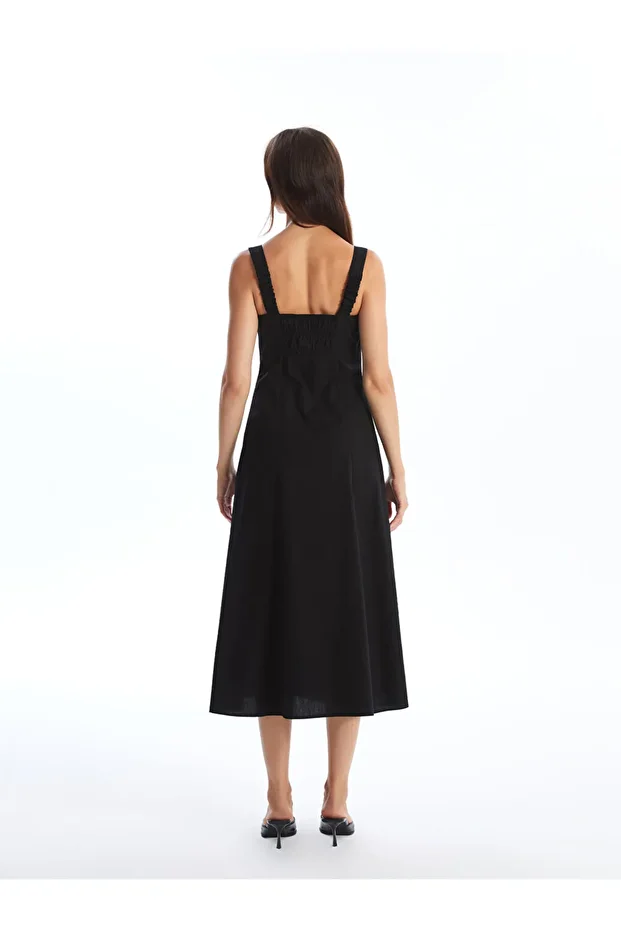 LCW Kare Yaka Düz Poplin Kadın Elbise Fast Moda - 4