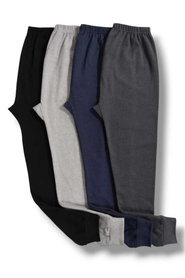 Set of 4 Smoky Indigo Gray Black - Winter Brushed Inside Mesh Tights, Rib Knit Fabric, Cuffed, Soft Underwear