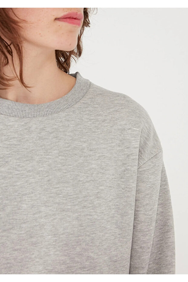 Bisiklet Yaka Gri Basic Sweatshirt 1610198-35666 - 5