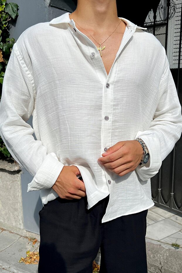 Basic Müslin Oversize Gömlek - 4