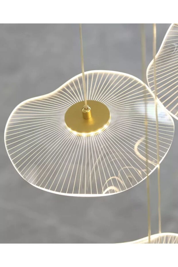 Luxury Exclusive Tekli Sarkıt Led Avize Jellyfish Gold Sarı Ledli Avize 18 Cm Çap - 7