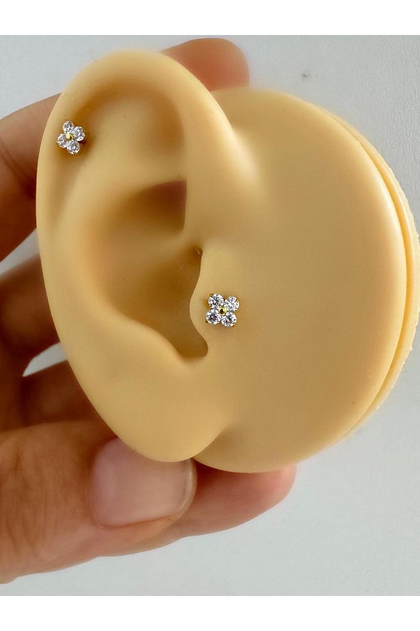 1 ADET G23 TİTANİUM ( TİTANYUM )ÇİÇEK MODEL TRAGUS HELİX CONCH LOBE UYUMLU PİERCİNG - 3