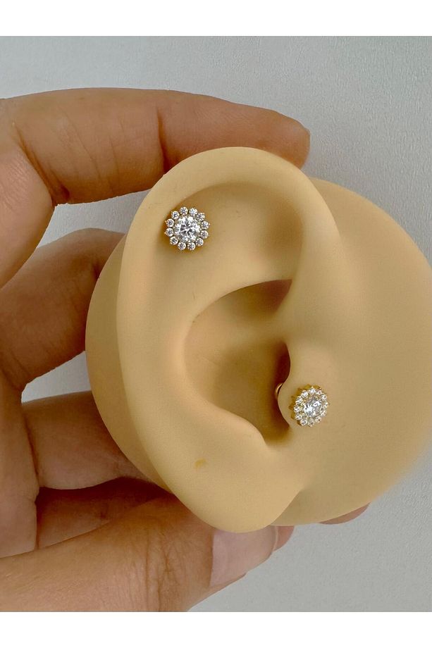 1 ADET G23 TİTANİUM ( TİTANYUM )ÇİÇEK MODEL TRAGUS HELİX CONCH LOBE UYUMLU PİERCİNG - 3