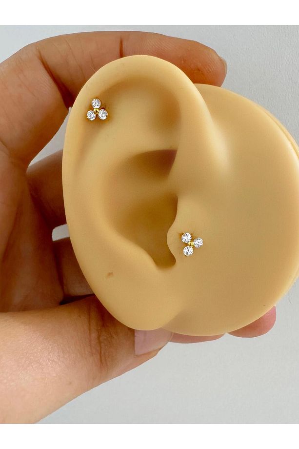 1 ADET G23 TİTANİUM ( TİTANYUM ) ZİRKON TAŞLI TRAGUS HELİX CONCH LOBE UYUMLU PİERCİNG - 3