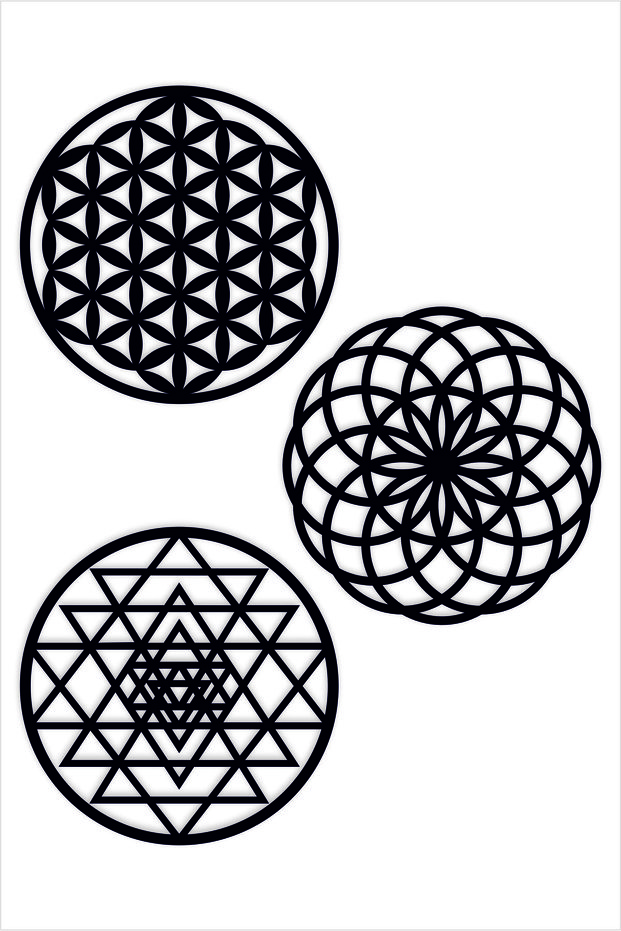 Wooden Flower of Life Sri Yantra Torus Breath Triple Decorative Painting Wall Ornament Home Gift