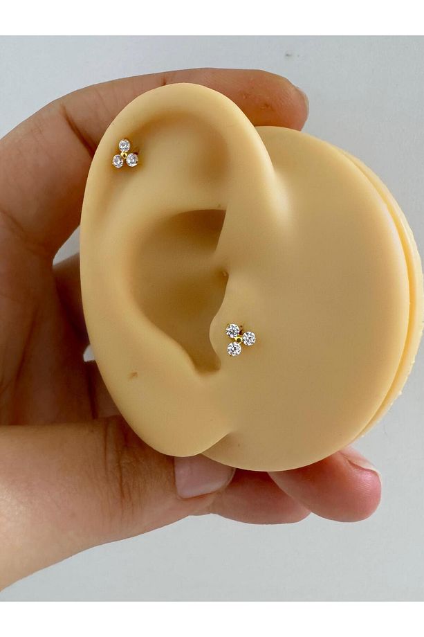 1 ADET G23 TİTANİUM ( TİTANYUM ) ZİRKON TAŞLI TRAGUS HELİX CONCH LOBE UYUMLU PİERCİNG - 5
