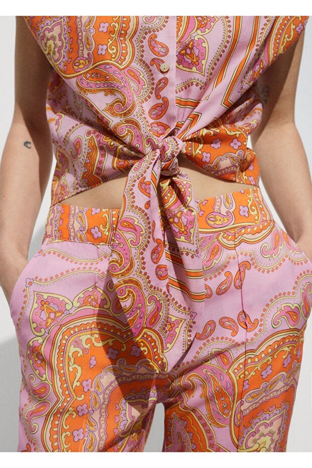 Desenli lyocell pantolon - 4