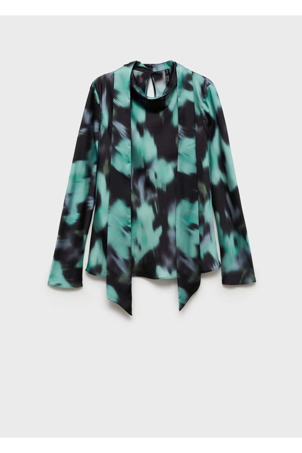 بلوزة منقوشة بتفاصيل ربطة عنق - 3