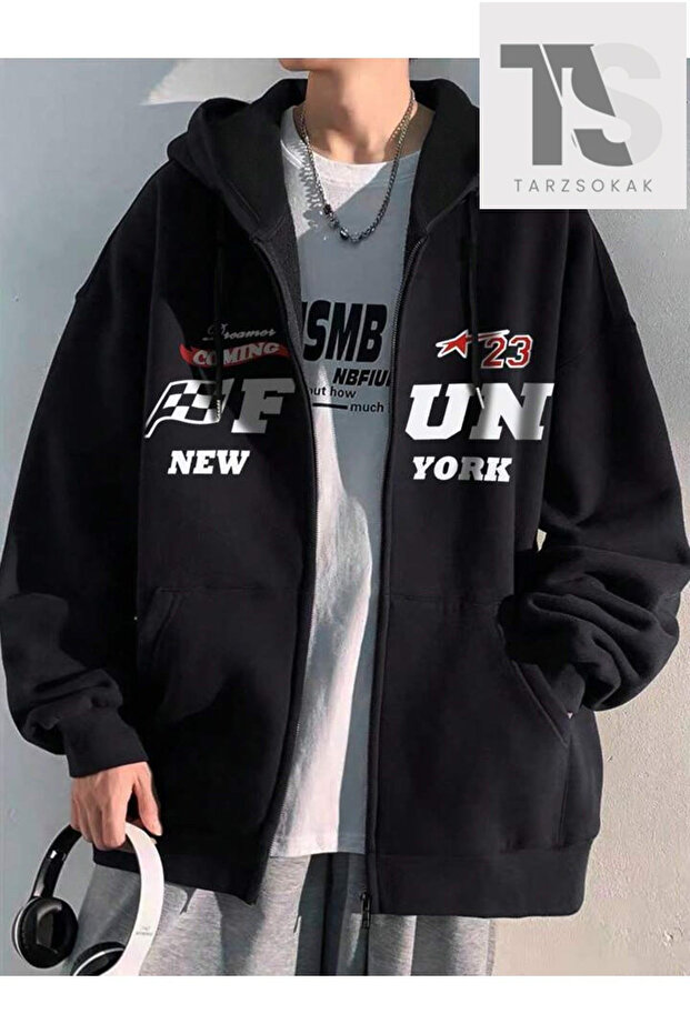 Oversize 3 Thread Thick Fleece Inside Zippered 1St Quality Loose Cut Plain Sweatshirt