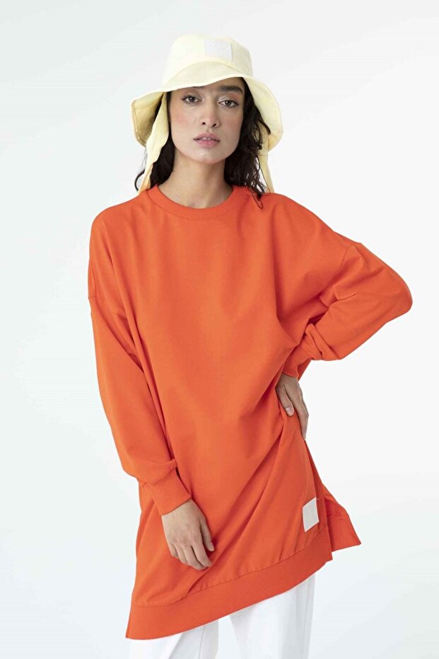 İki İp Kumaş Basic Tunik Sweatshirt - 1