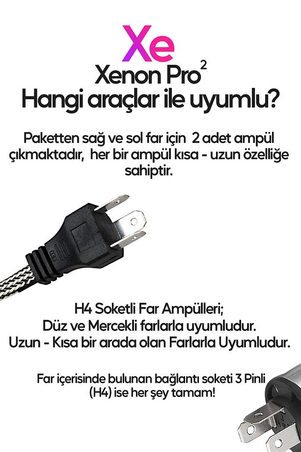 Yeni Model - Zenon H4 Led Araba Far Ampül Xenon Led Uzun Kısa 10800 Lümen Şimşek Etkili 6000k - 4