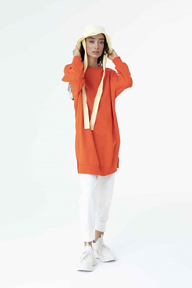 İki İp Kumaş Basic Tunik Sweatshirt - 5