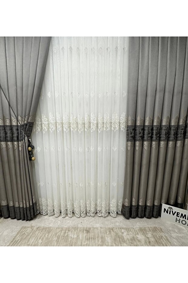 Nivemeshome Bougainvillea Linen 2772 1/3 Thin Pleated Tulle Curtain Apm