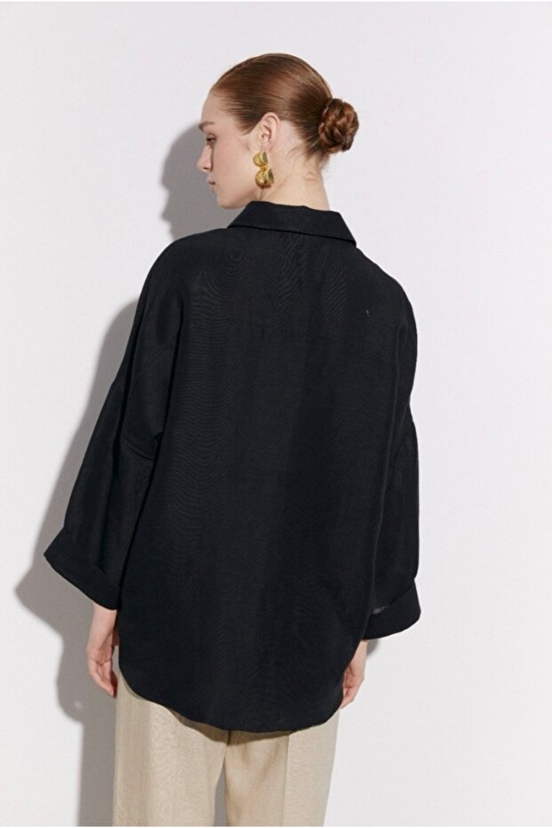 Düşük Omuzlu Oversize Gömlek - 4
