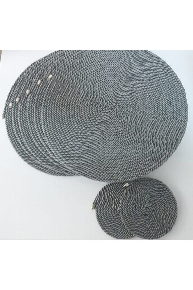 Füme Kordon Ip Amerikan Servis Supla 6'lı Set 6 Kişilik Tabak Altlığı ,bardak Altlığı 6'lı Set - 1