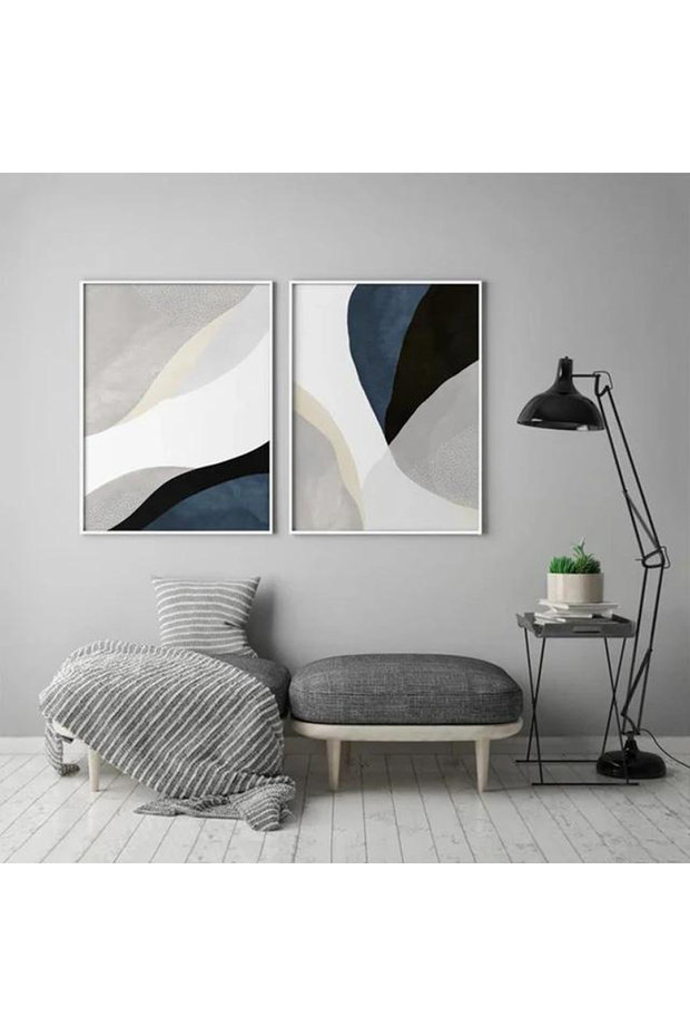 Double White Thin Metal Frame Blue Gray Glass Table Set