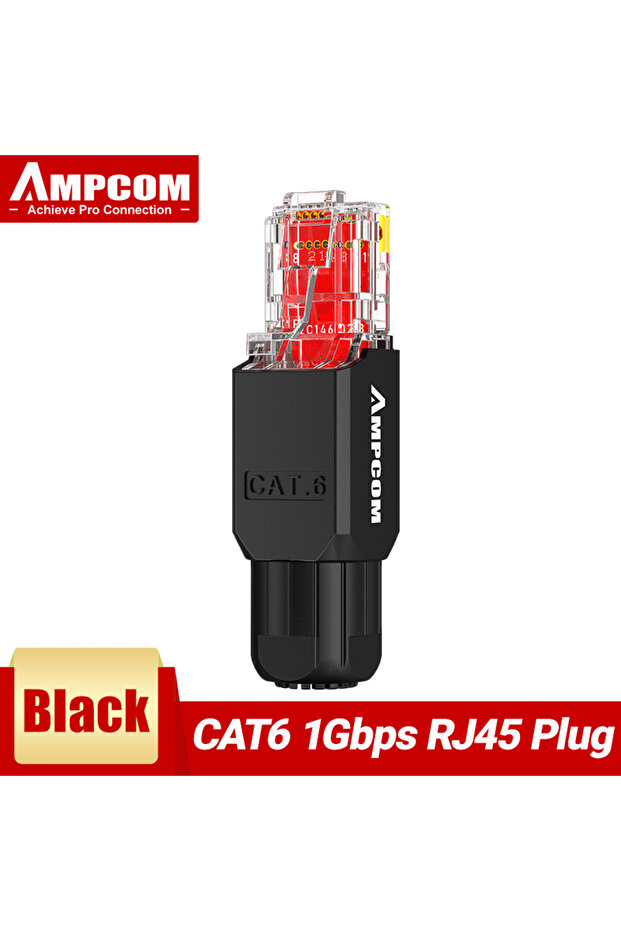 CAT6 Black AMPCOM RJ45 Connector Tool Free CAT6A CAT6 10Gbps UTP Field Modular Plug Tool free Ethern - 1