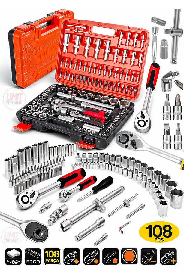 Profesyonel Cr-V Çeliği 120 Parça  1/2 Ve 1/4 Torx Cırcırlı Lokma  Anahtar Takımı Bits Uç Full Set - 3