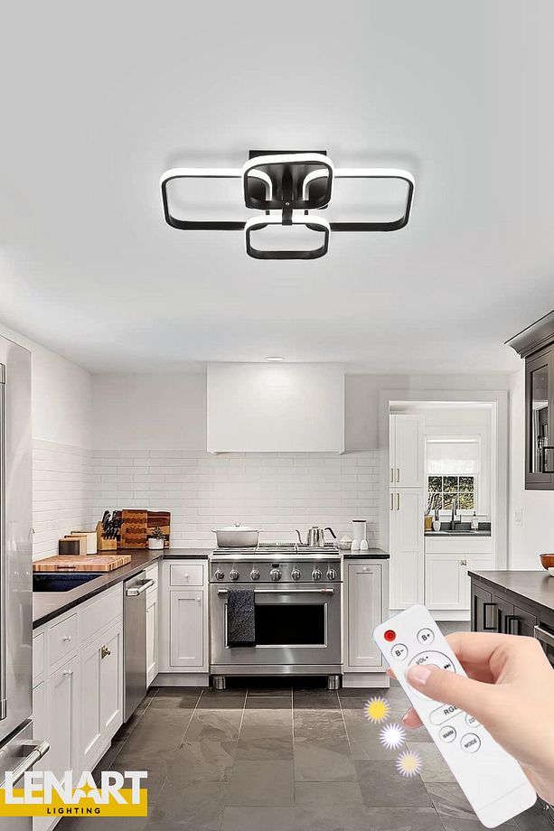 Yüksek Aydınlatmalı 4'lü Kare Led Avize, Tavan Avize, Kumandalı Led Avize, 3 Renk Aydınlatmalı Avize - 2