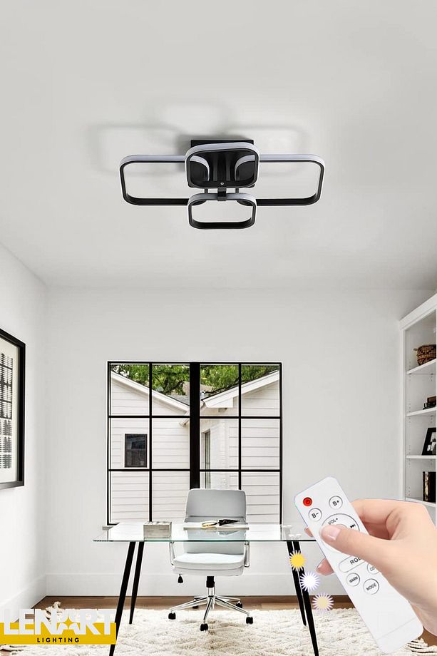 Yüksek Aydınlatmalı 4'lü Kare Led Avize, Tavan Avize, Kumandalı Led Avize, 3 Renk Aydınlatmalı Avize - 3