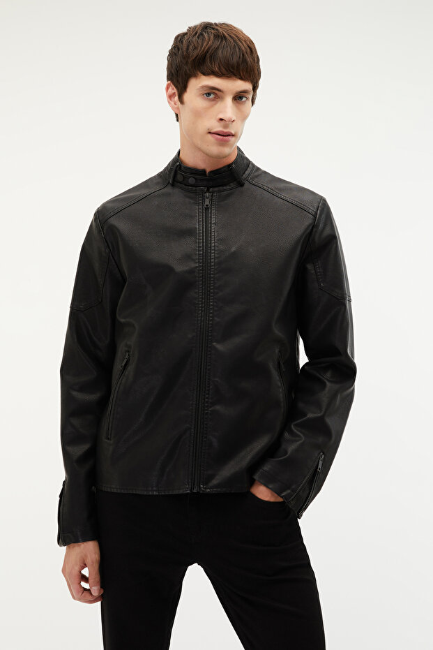 DERİ GÖRÜNÜMLÜ CEKET - 1