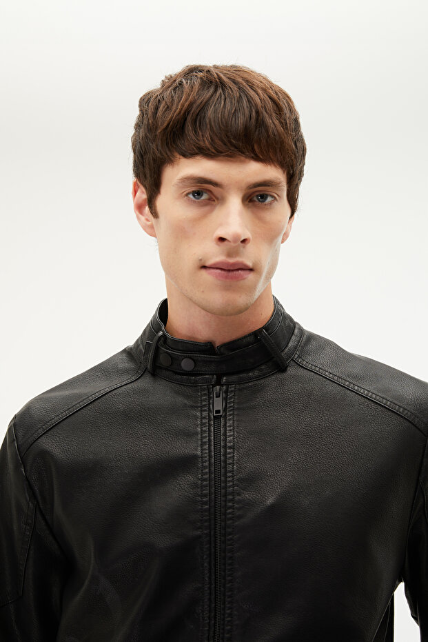 DERİ GÖRÜNÜMLÜ CEKET - 4