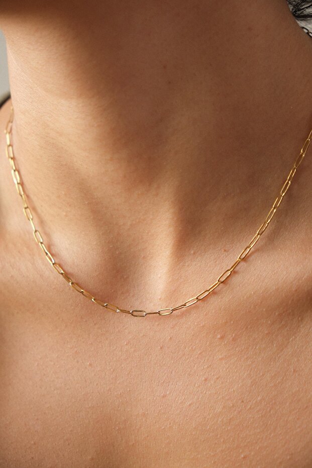 Steel Paperclip Oval Ring Chain Necklace Suitable for Daily Use Tarnish Resistant Cable Chain Necklace 2mm