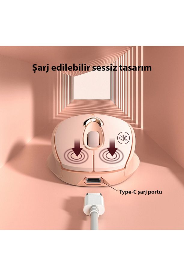 İNPHİC M8 Kablosuz Fare, Şarj Edilebilir Sessiz Kullanım 2.4G USB Mouse PEMBE - 7
