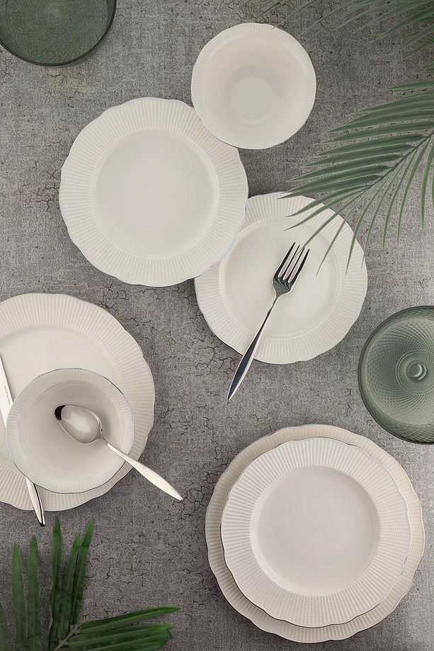 Bone Ilay 26 Parça 6 Kişilik Yemek Takımı Platin Fileli - 2