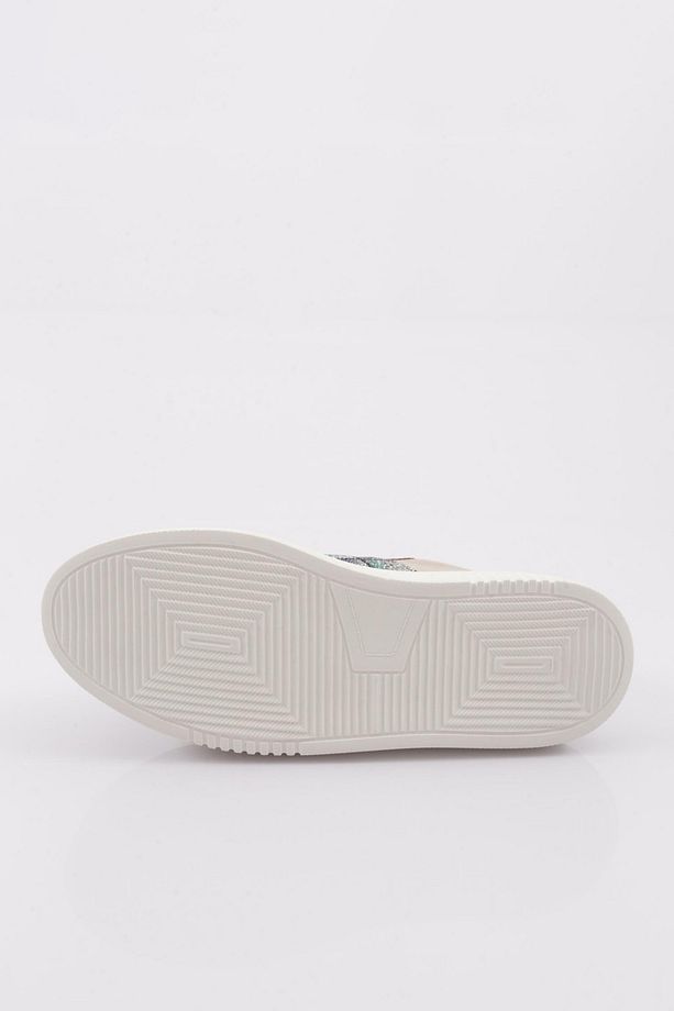 Kadın Kalın Taban Silver Taşlı Sneakers Ayakkabı Bej 15299723118 - 5