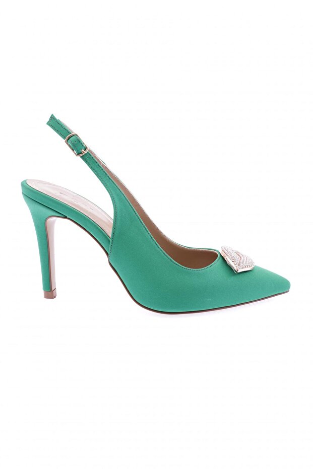 Women's Ankle Strap Silver Buckle Thin Heeled Shoes Green Scuba 21212821