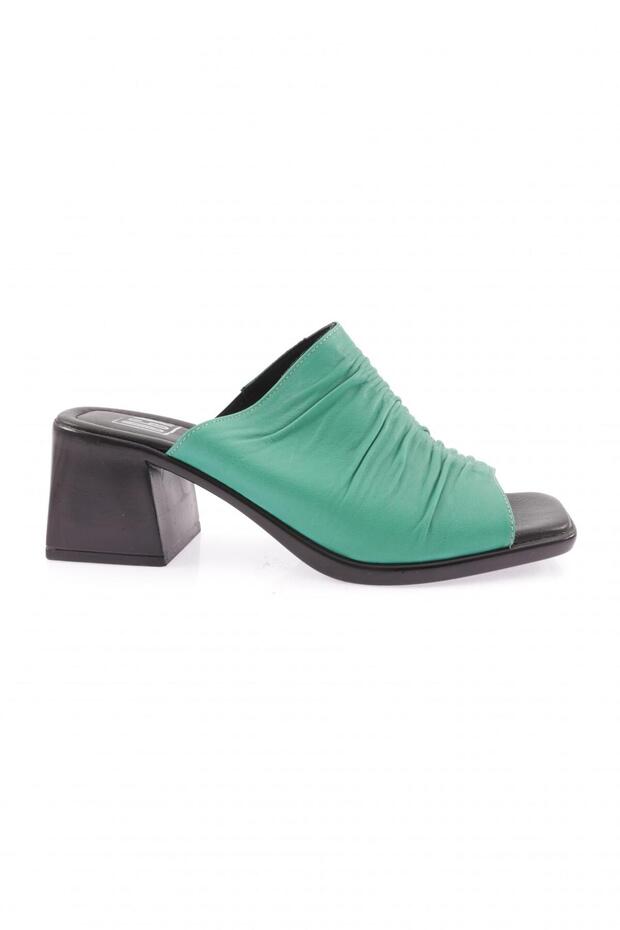Grass Green Genuine Leather Women's Heeled Sandals - 2101183219