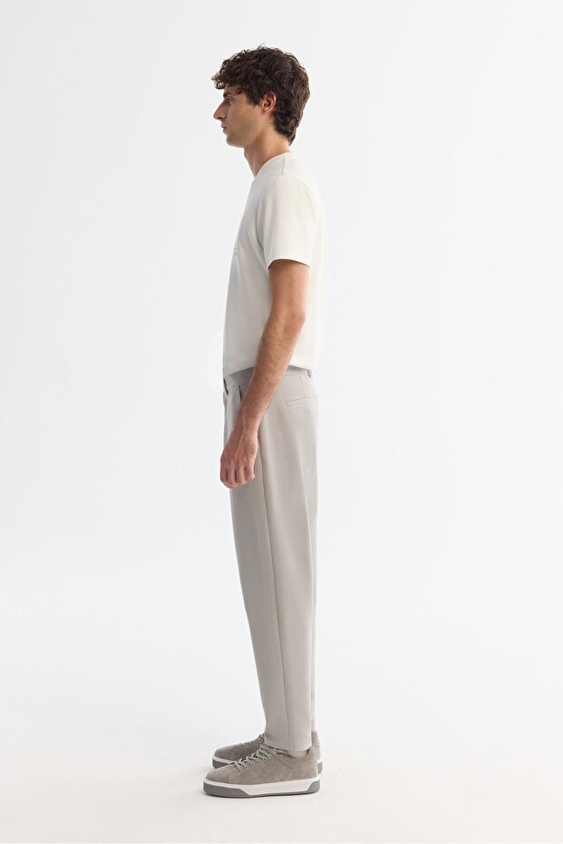 Men's Light Gray Carrot Fit Diagonal Patterned Knitted Trousers A42Y3061 - 3