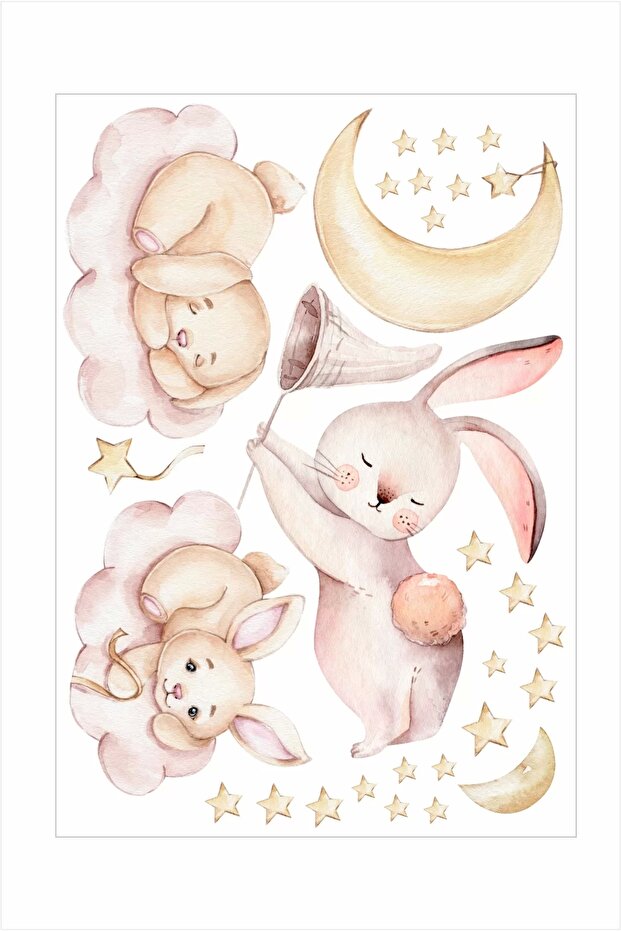 Rabbit Patterned Good Sleep Duar Sticker Set - 2