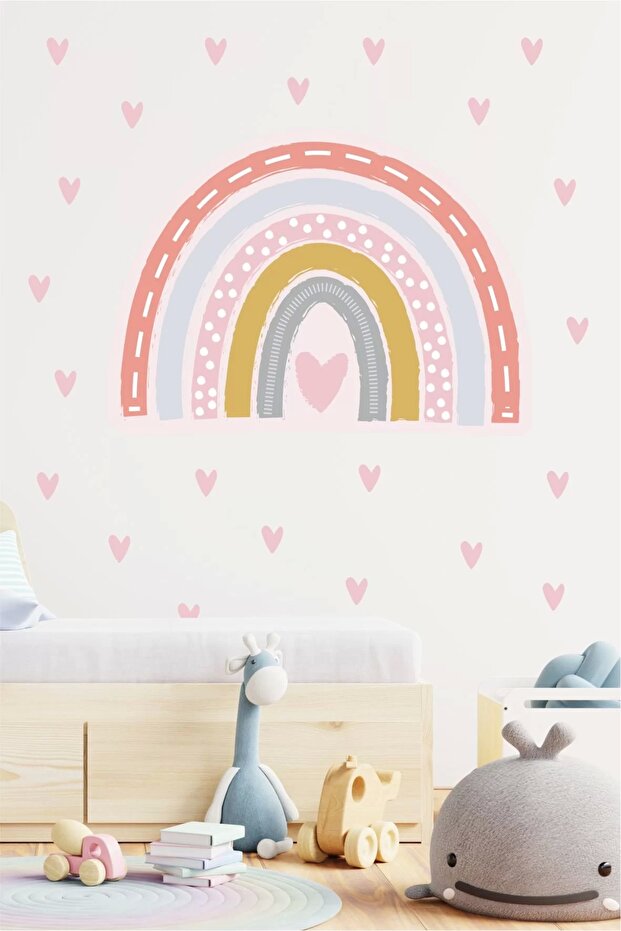 Patterned Rainbow and 200 Hearts Wall Sticker 100X100Cm