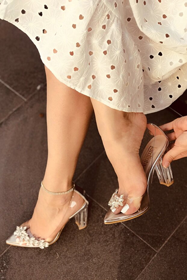Pantofi cu toc Princess Silver Transparenti - 3