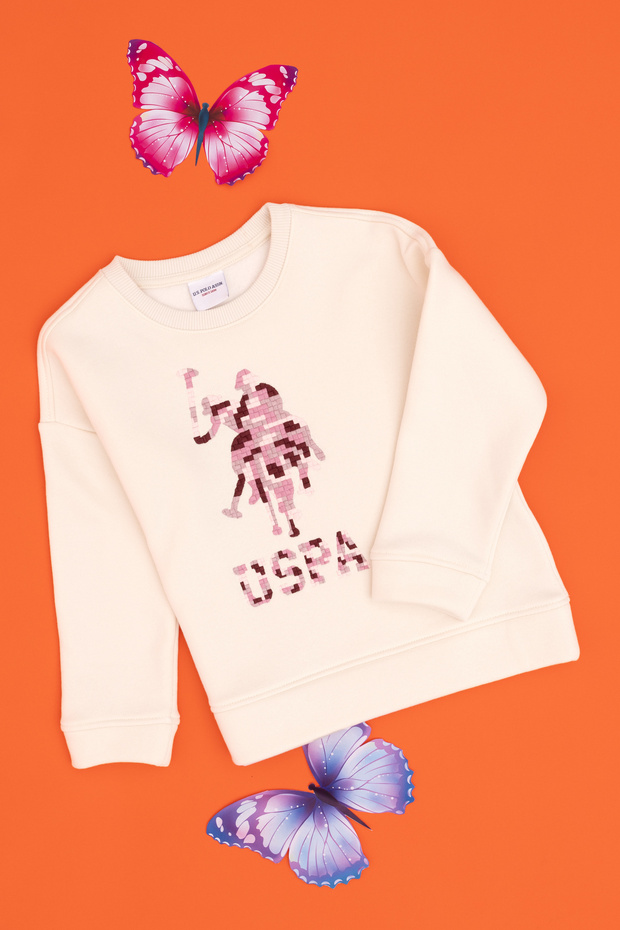 Girl's Cream Crew Neck Sweatshirt 50292564-Vr071