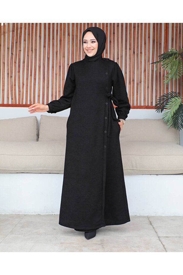 Tie-Up Fastening Detailed Coat, Black
