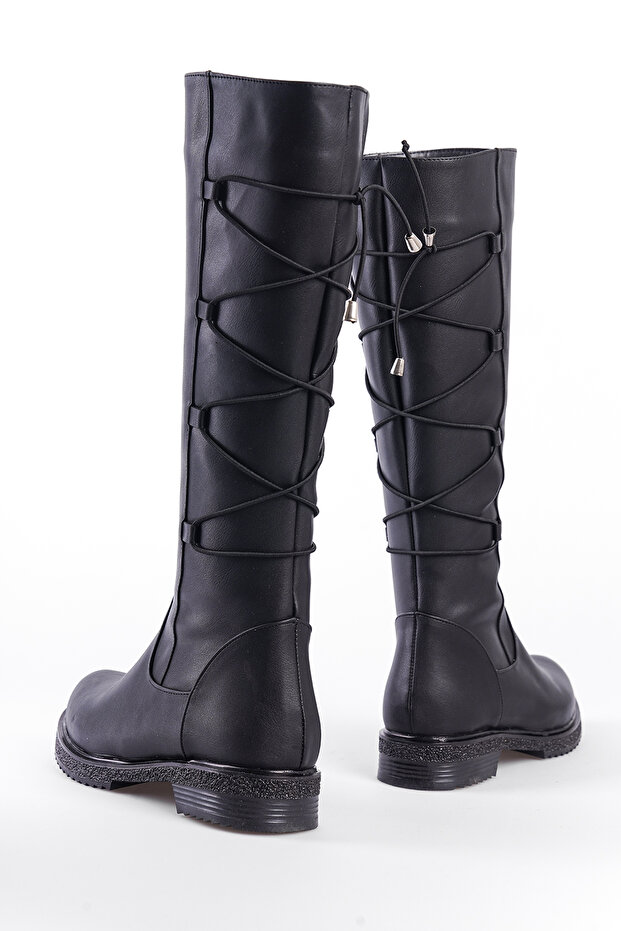 Térd alatti teljes fűzős, oldalsó cipzáras női csizma - 4