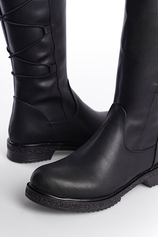 Térd alatti teljes fűzős, oldalsó cipzáras női csizma - 5